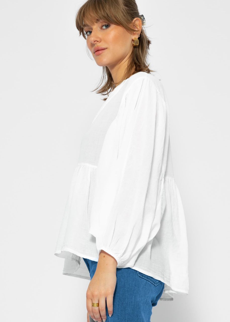 Oversize Baumwoll Voile Bluse - weiß