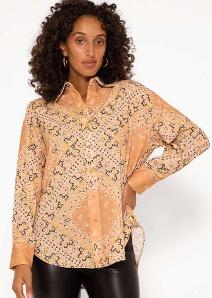 Oversize Bluse mit geometrischem Print - beige