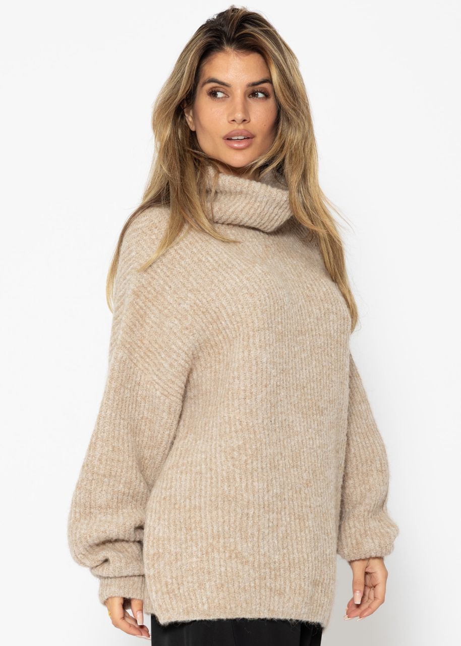 Oversize Rollkragenpullover - beige