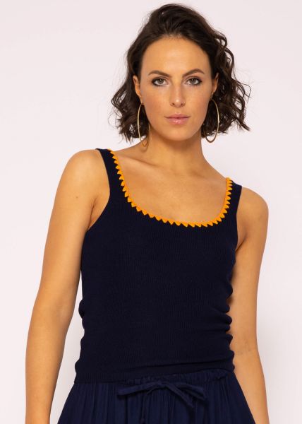 Strick Top mit Bordüre, dunkelblau