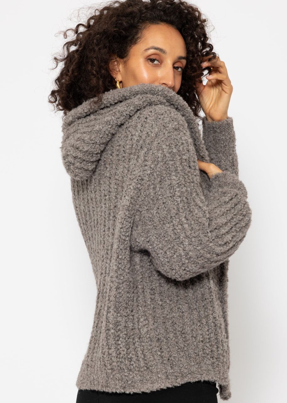 Bouclé-Cardigan mit Hoodie - taupe