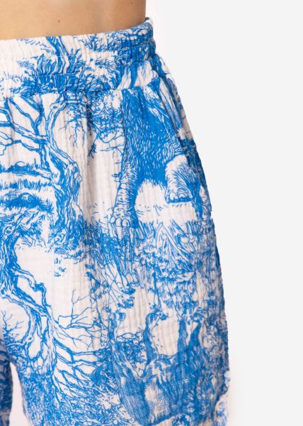 Musselin Shorts mit Print, blau