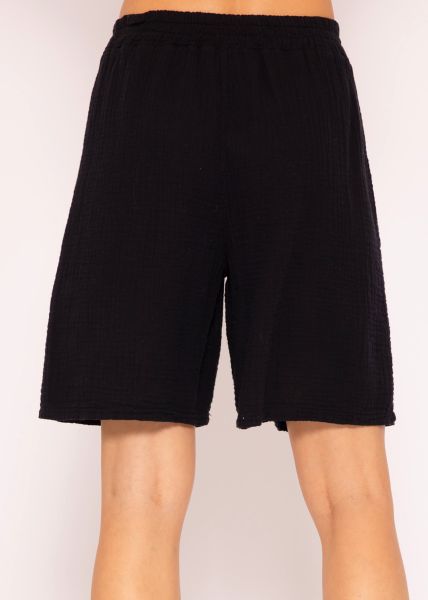 Musselin Bermuda-Shorts, schwarz