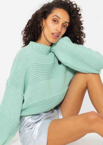 Crop Strickpullover mit Textur - türkis