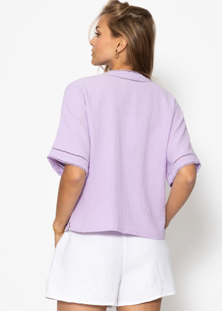 Musselin Bluse mit Spitzeneinsatz - flieder