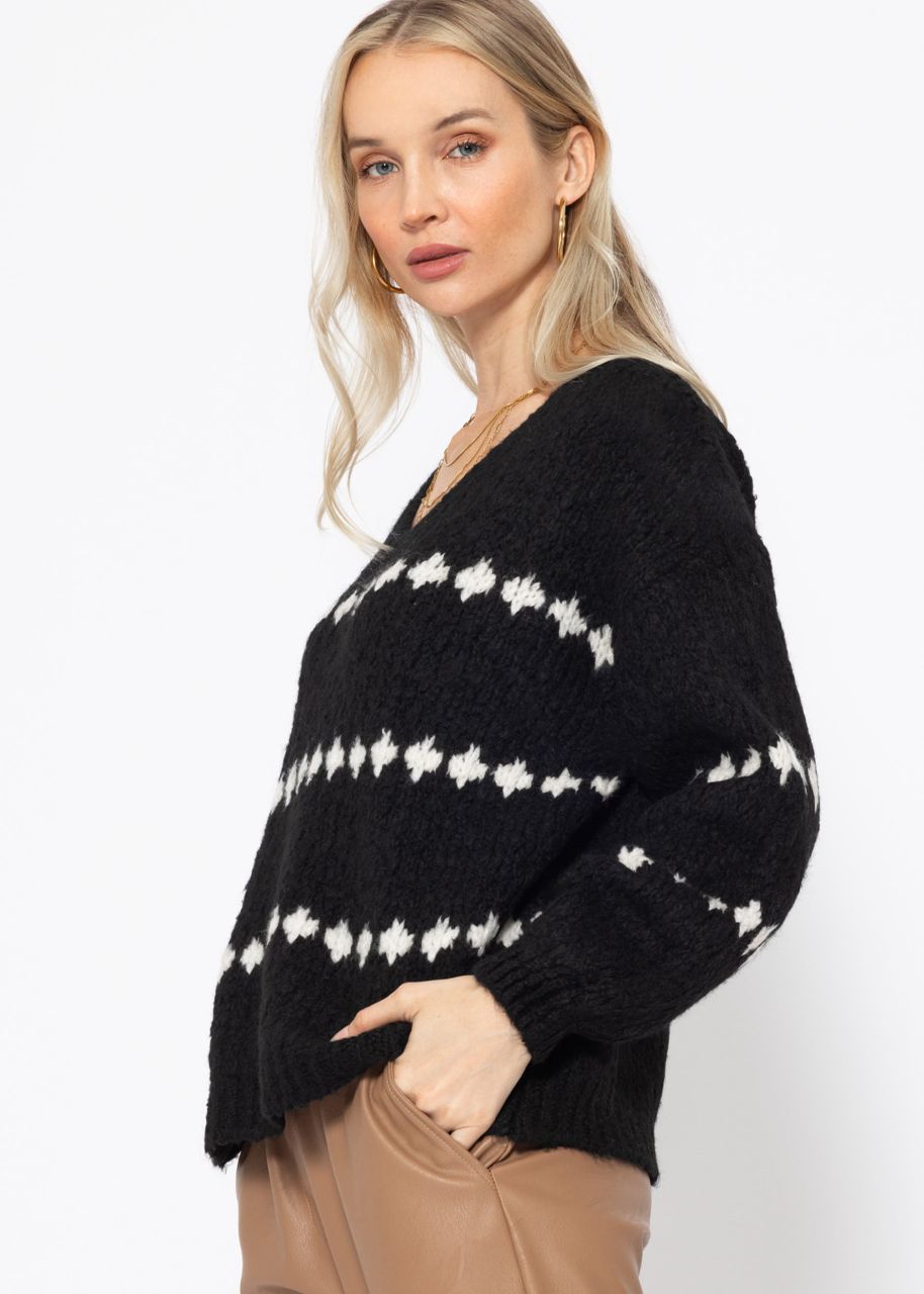 Pullover mit Fantasie-Streifenmuster - schwarz