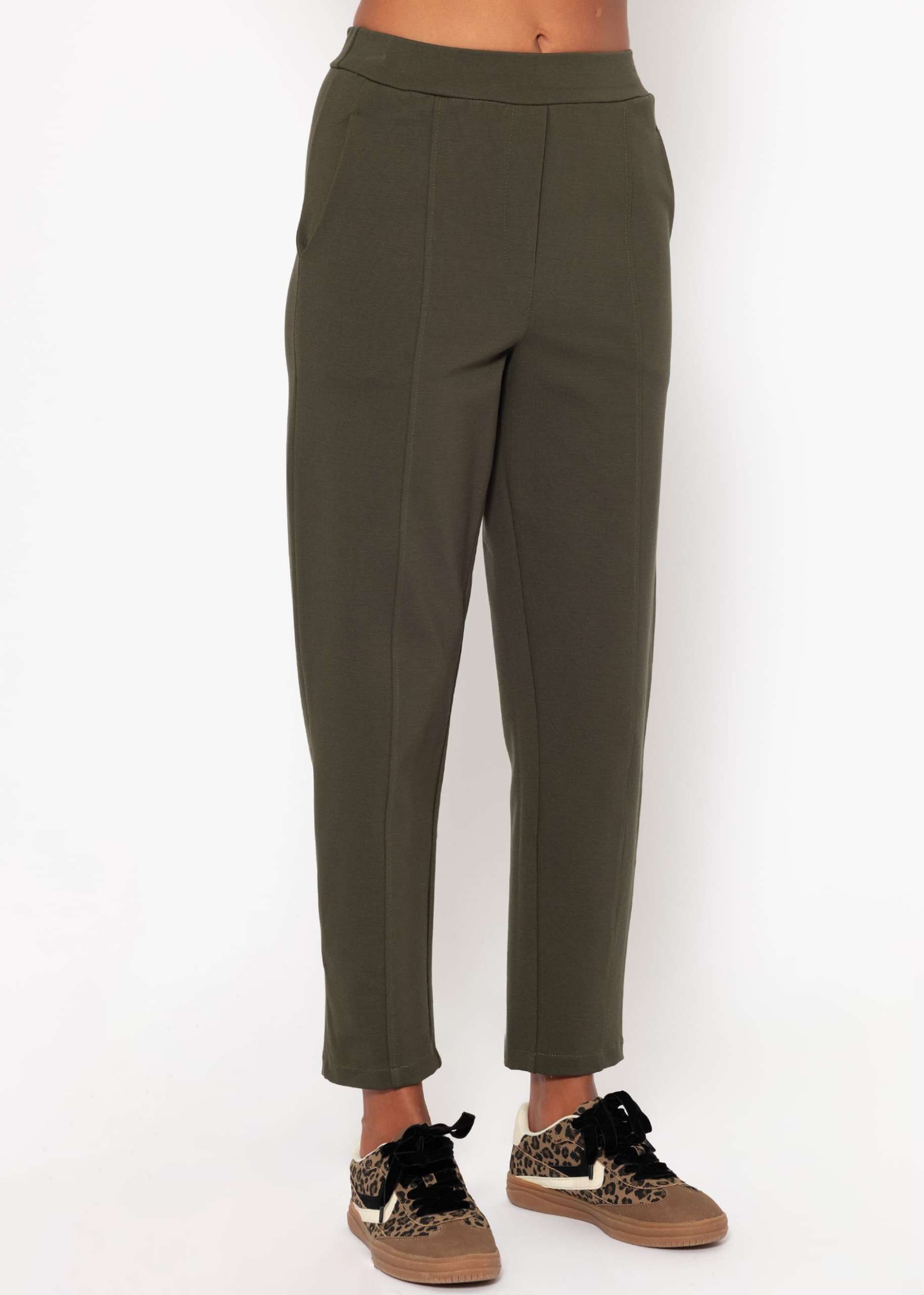 Jersey Chinos mit Ziernaht - khaki