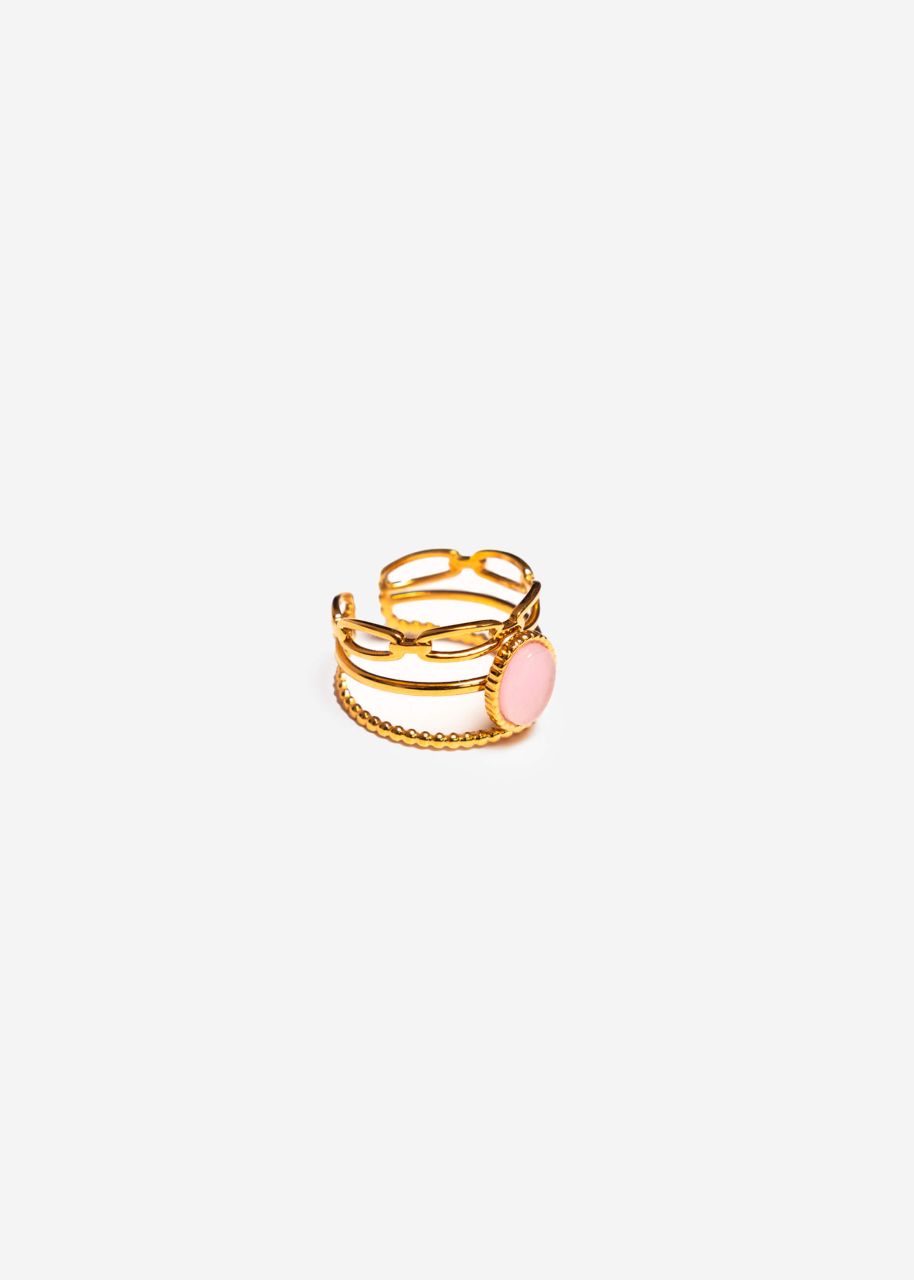 Dreigliedriger Ring mit rosa Schmuckstein - gold