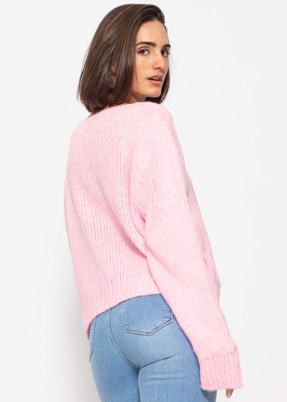 Strickjacke mit Schleifenverschluss - babyrosa