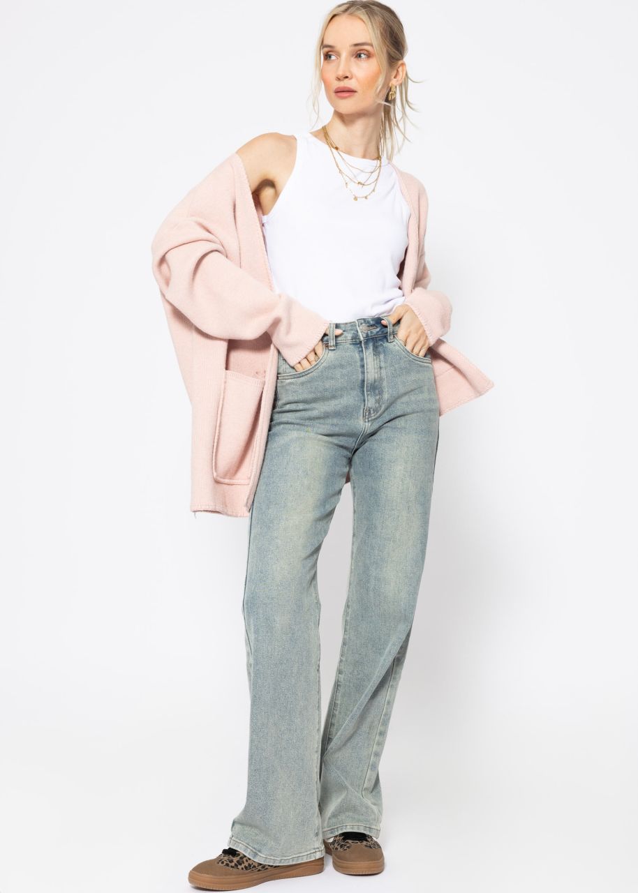 Offener Cardigan mit aufgesetzten Taschen - rosa