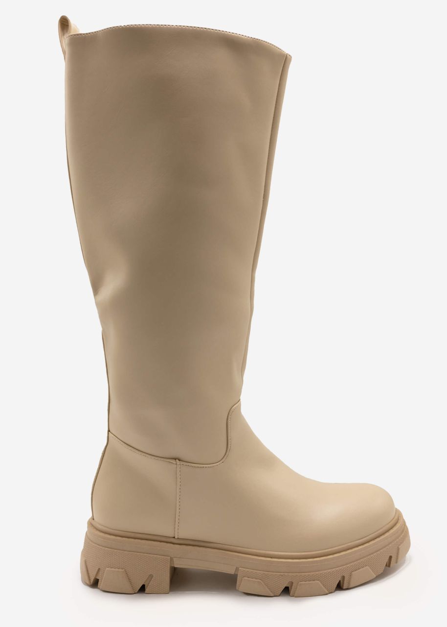 Kniehohe Stiefel, beige