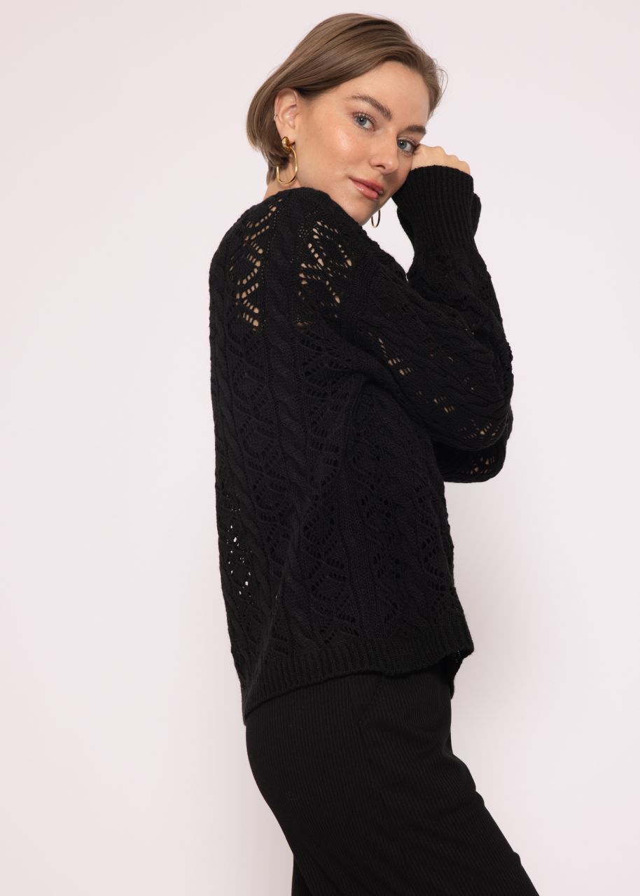 Crochet Pullover, schwarz
