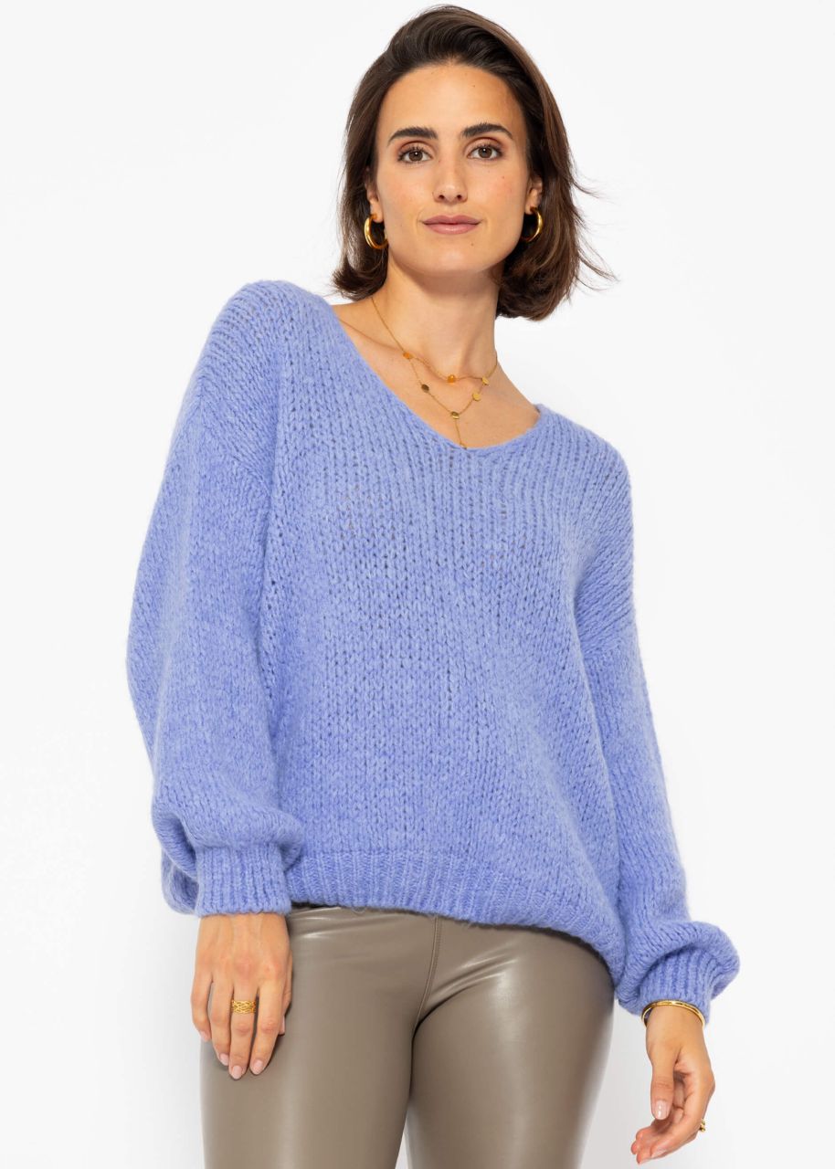 Oversize Pullover mit V-Ausschnitt - flieder