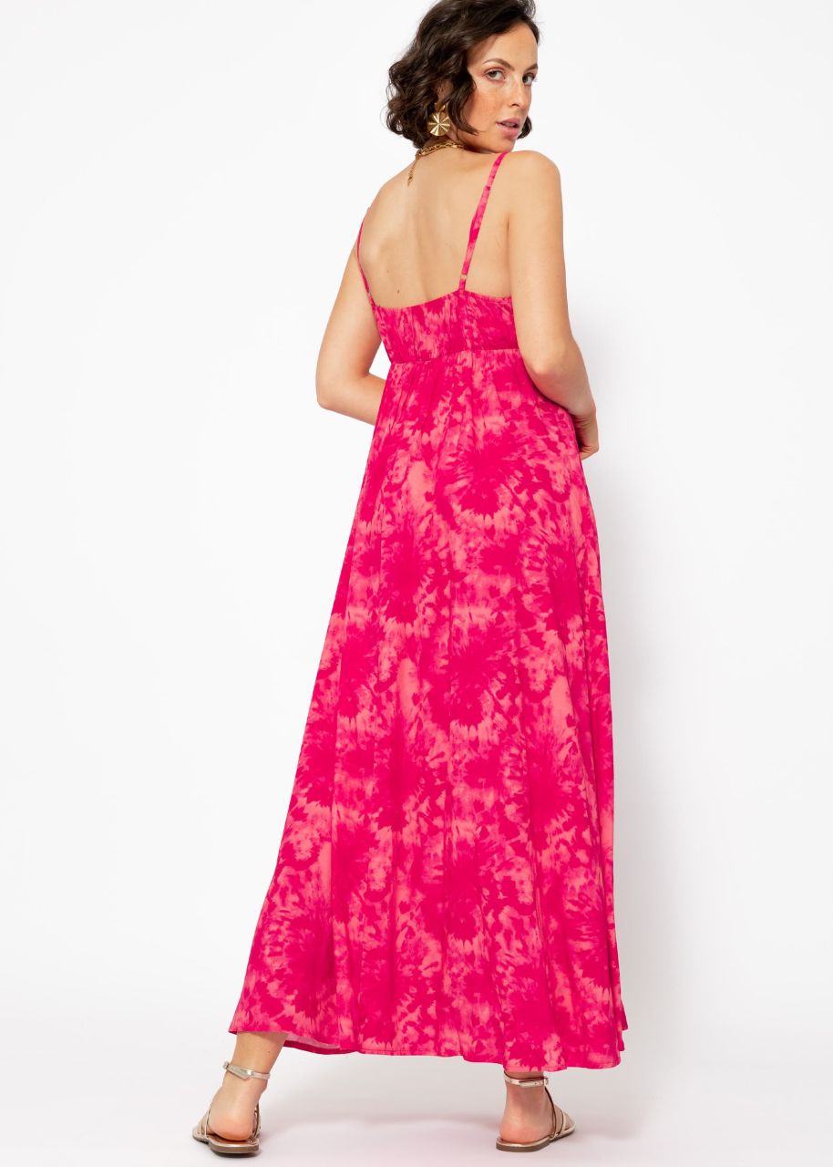 Maxi Kleid mit Batik-Print - pink