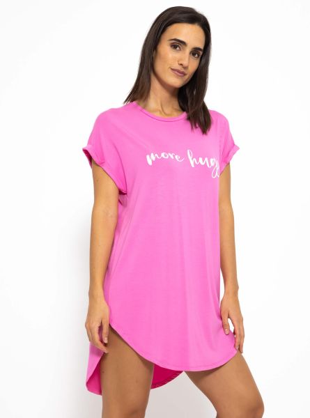 Langes Pyjamashirt mit Print - pink