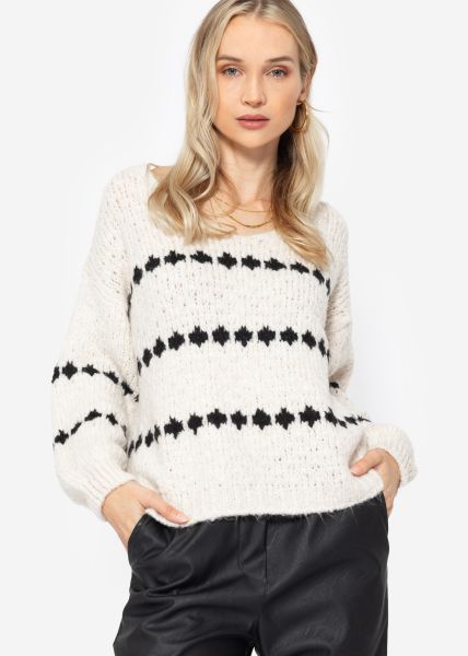 Pullover mit Fantasie-Streifenmuster - offwhite