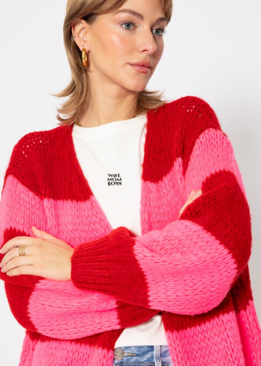 Gestreifter oversize Cardigan - rot-pink