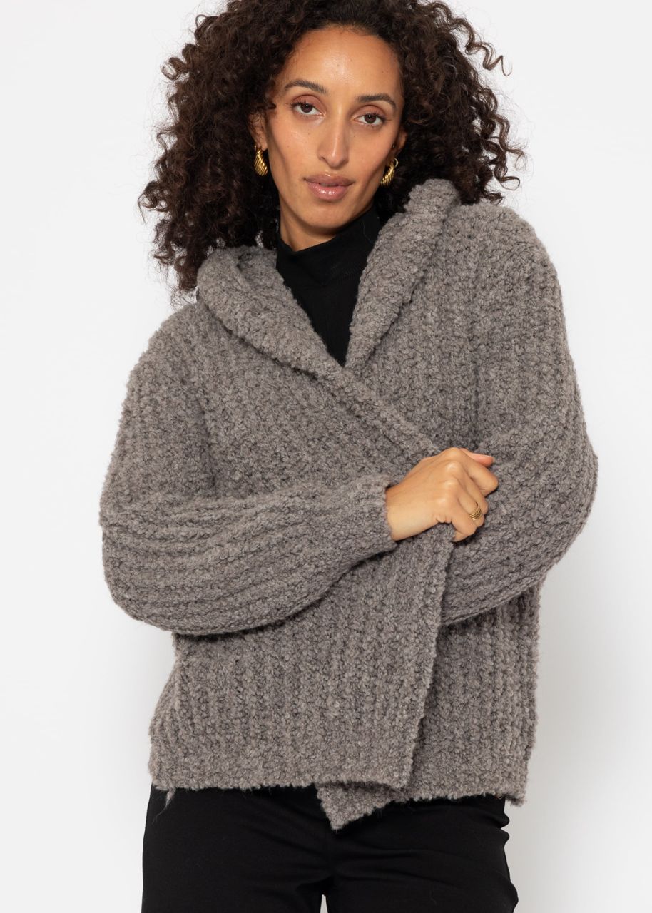 Bouclé-Cardigan mit Hoodie - taupe