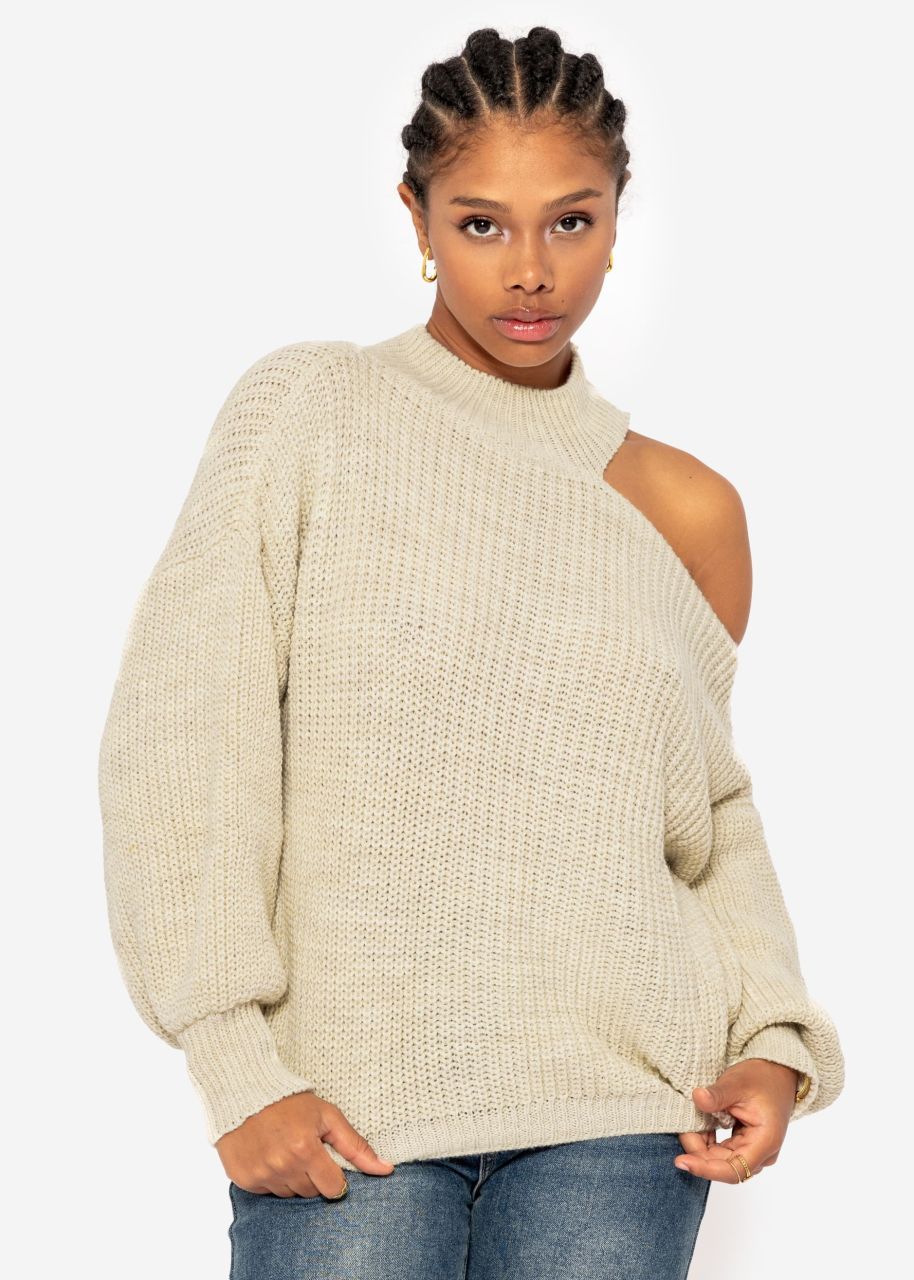 Oversize Cut-Out Pullover - beige