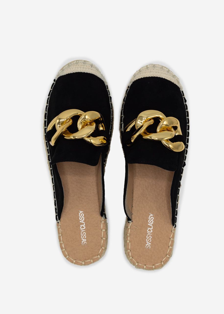 Espadrille Slider mit Kette - schwarz