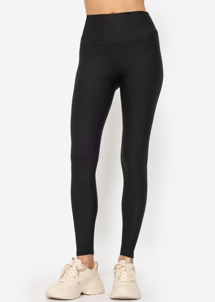 Gerippte High Waist Sportleggings - schwarz