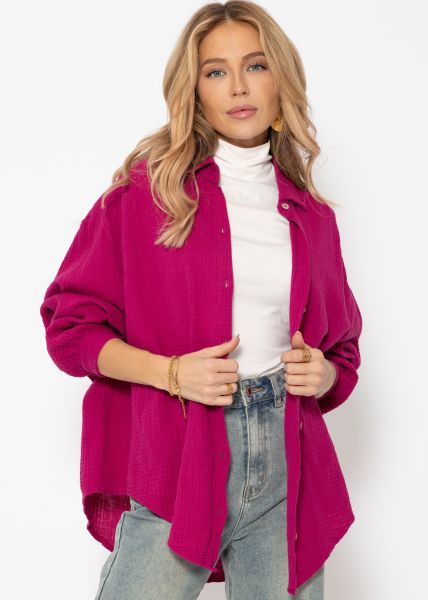 Musselin Bluse oversize, kurz, fuchsia