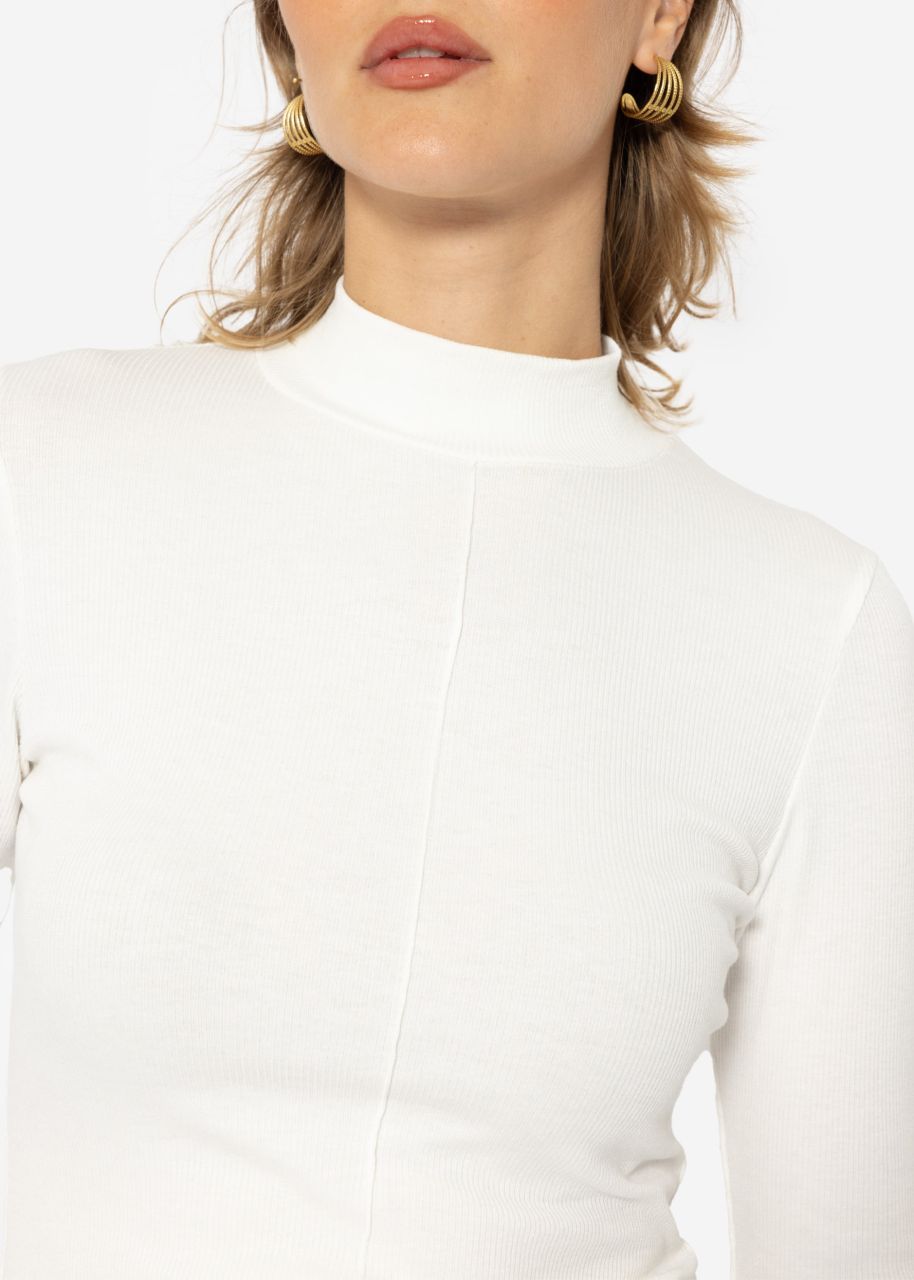 Langarmshirt mit Rollkragen und Biese - offwhite