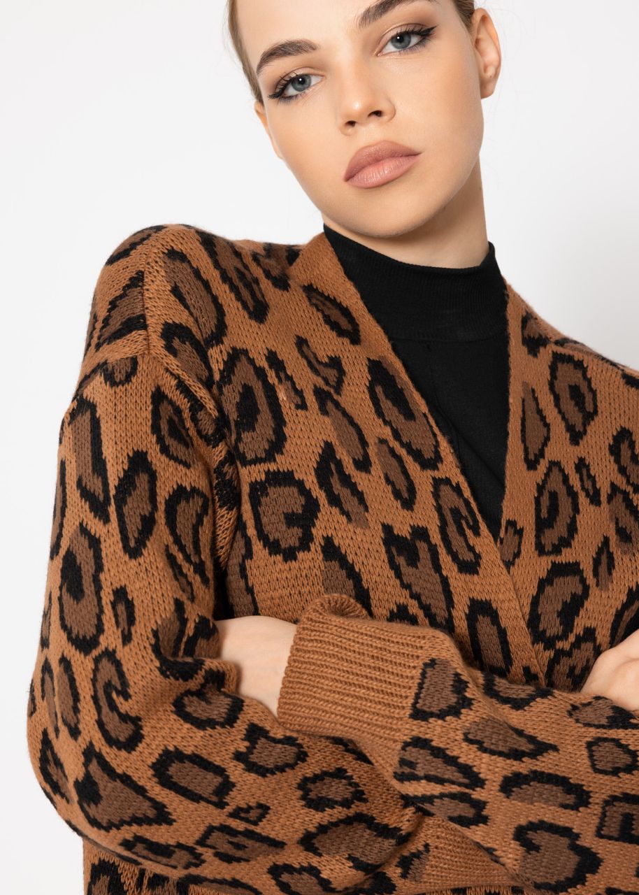 Jacquard Cardigan mit Leo-Muster - camel