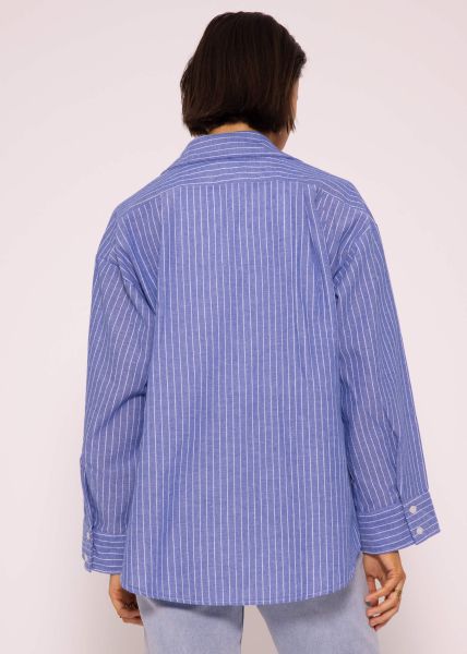 Oversize Streifen Bluse, blau/weiß