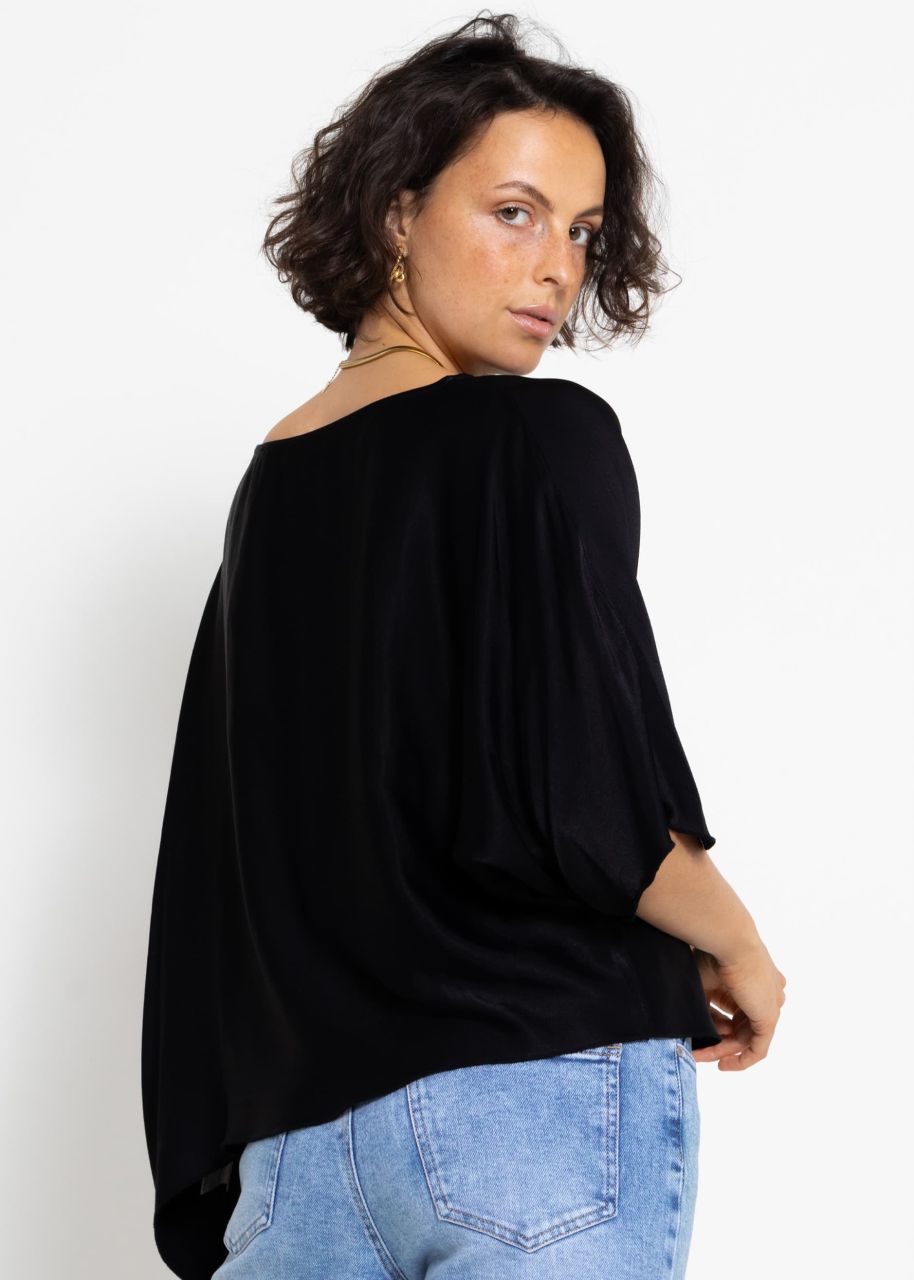 Oversize Satin Shirt mit asymmetrischem Saum - schwarz