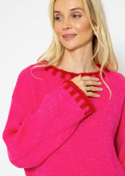 Pullover mit rotfarbenen Details - pink