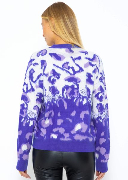 Strickpullover mit Leopard-Muster - blau