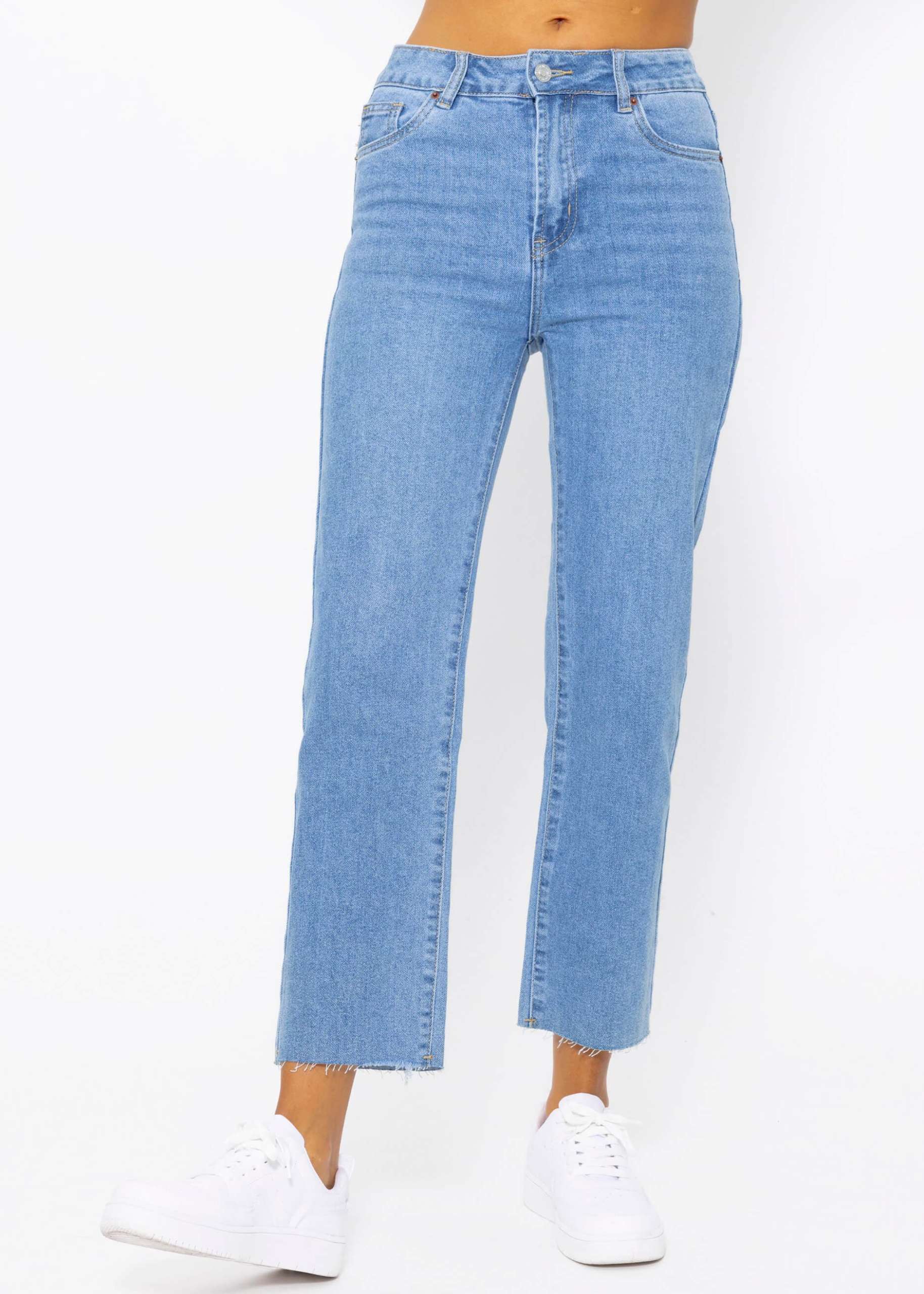 Knöchellange Straight Leg Jeans - blau