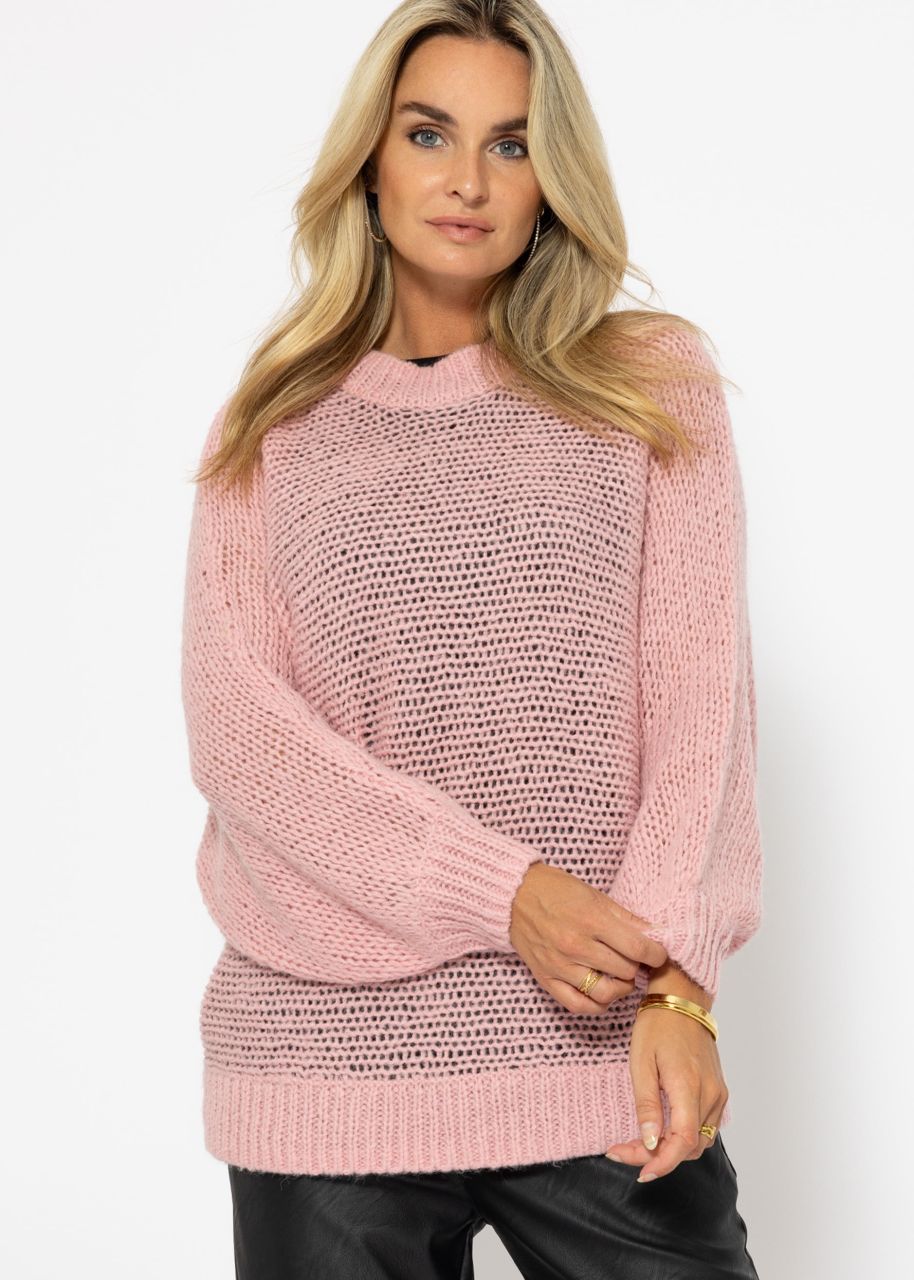 Locker gestrickter Pullover mit Fledermausärmeln - rosa