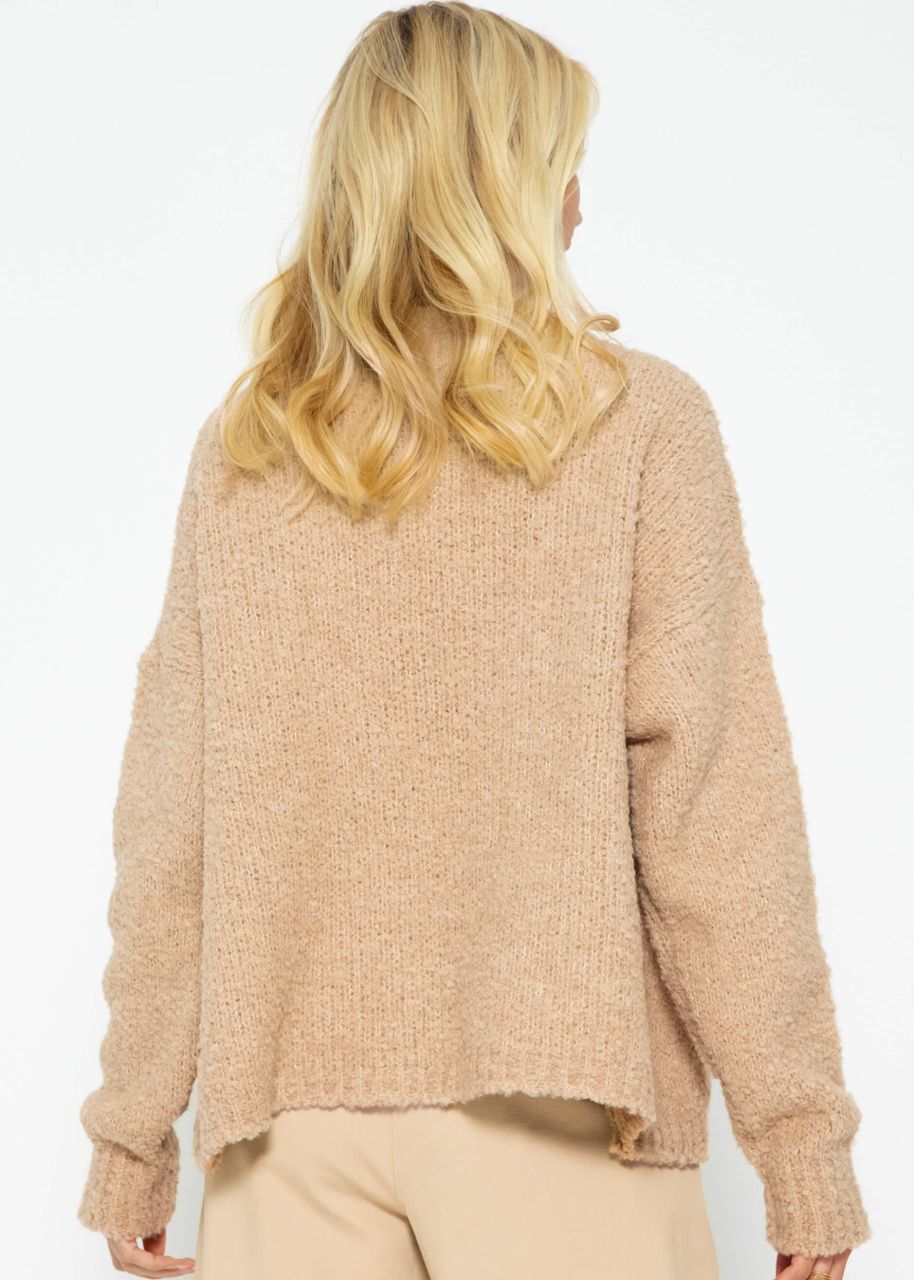 Lose fallender Bouclé Cardigan - camel