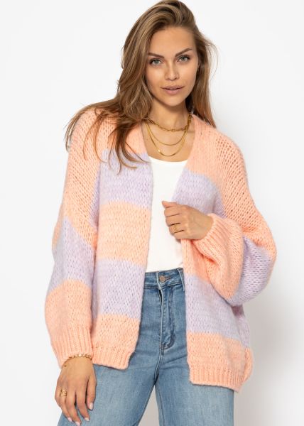 Gestreifter oversize Cardigan - peach-flieder