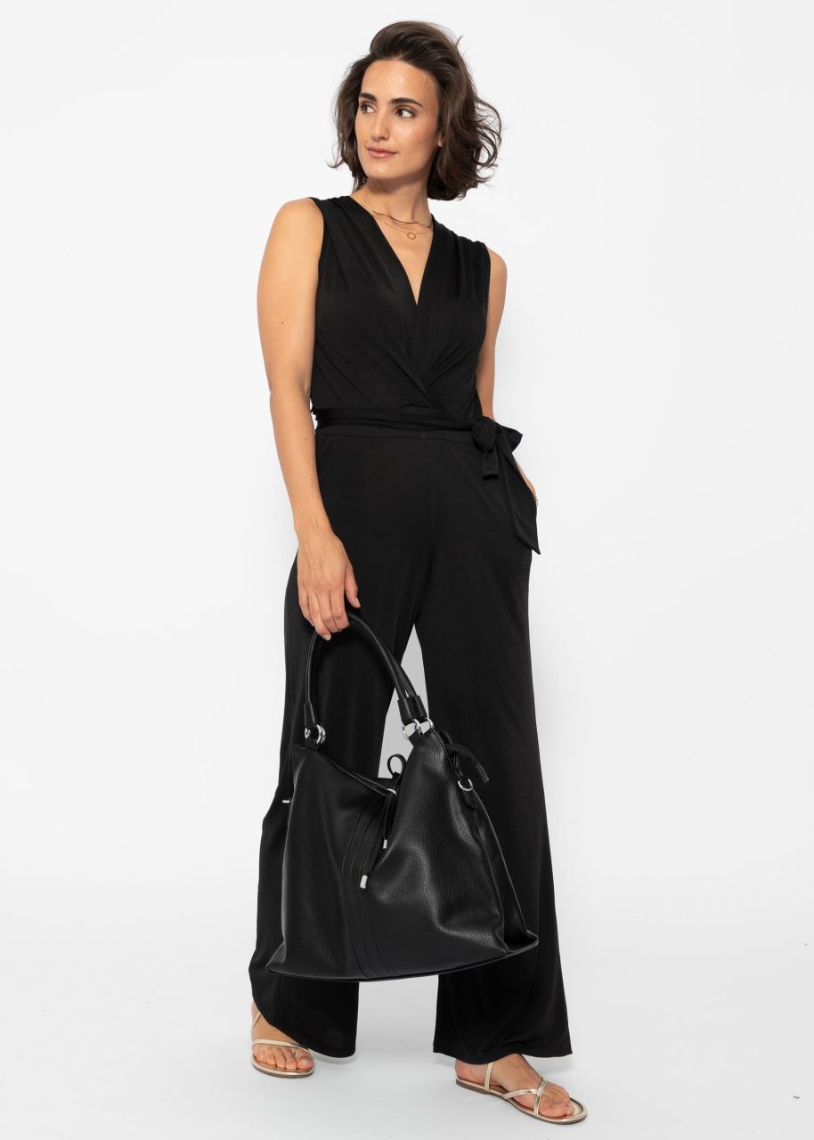 Fließender Jersey Jumpsuit - schwarz