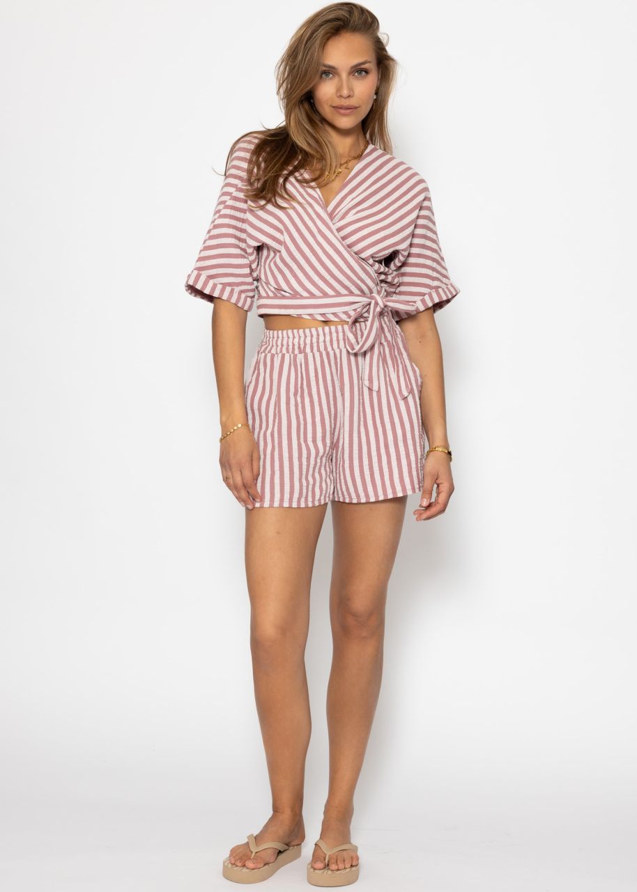 Gestreifte Musselin Wickel Bluse - altrosa