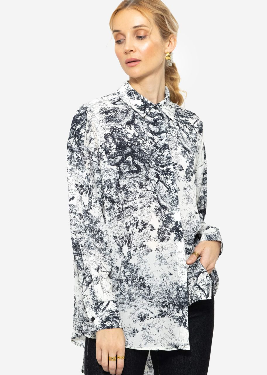 Oversize Bluse mit Print - schwarz-weiß