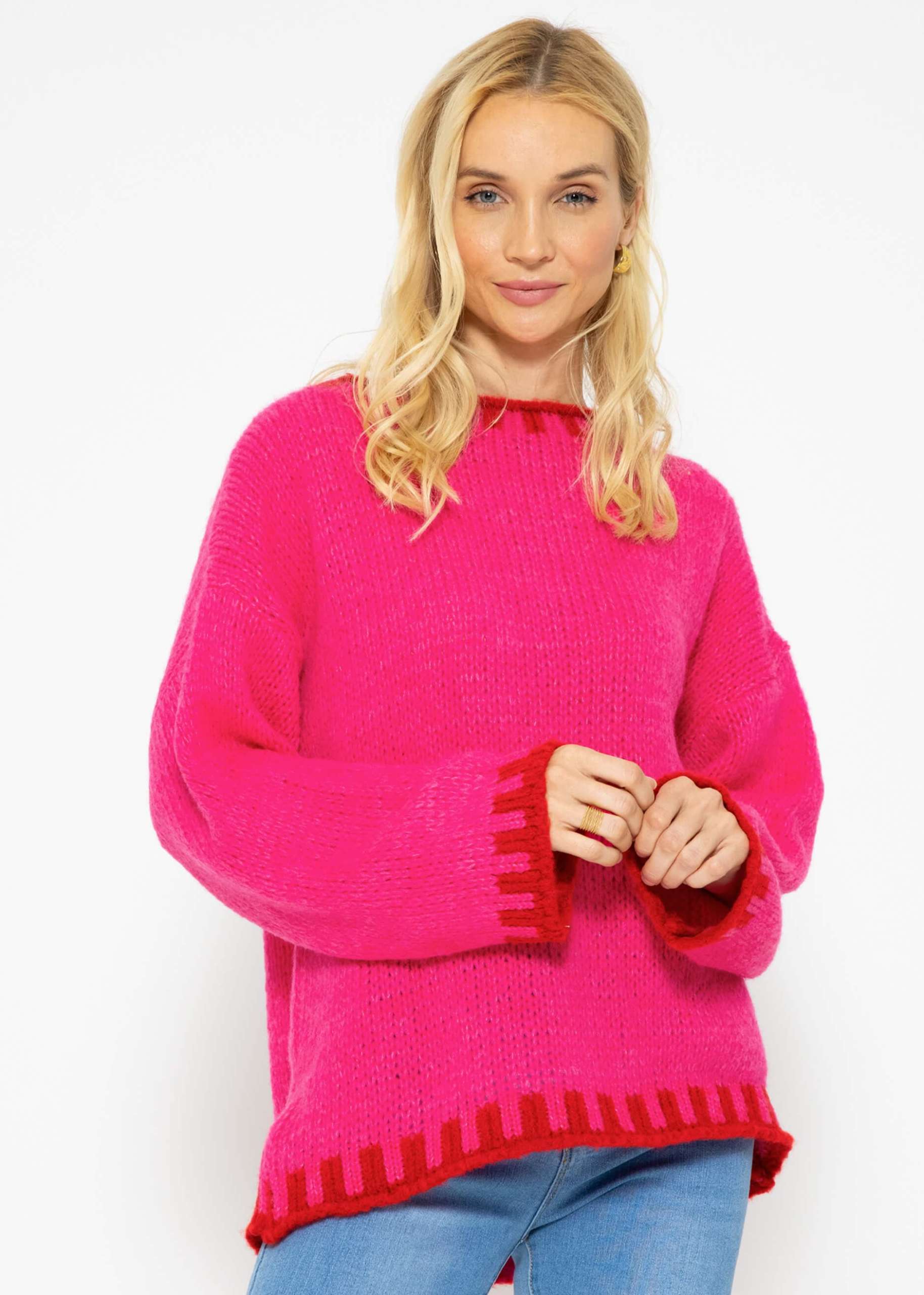 Pullover mit rotfarbenen Details - pink