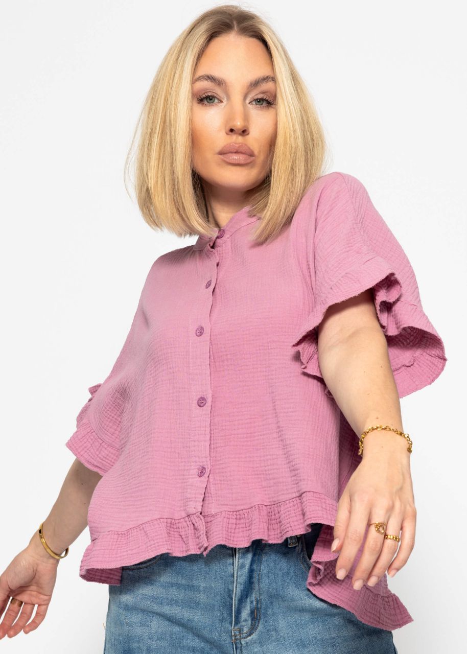 Musselin Bluse mit Rüschensaum - rosa