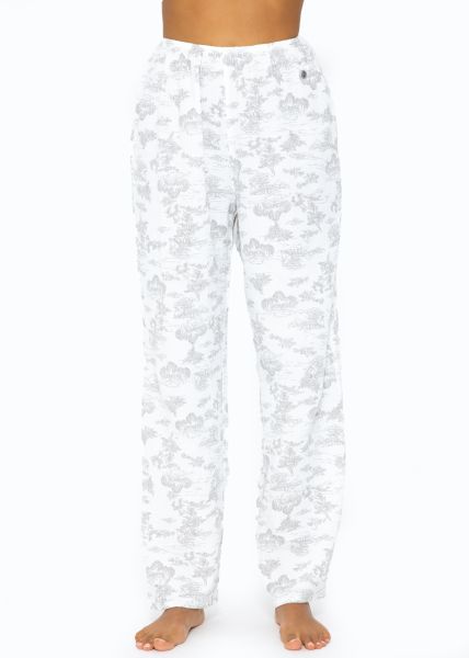 Musselin Pyjamahose mit Print - weiß-taupe