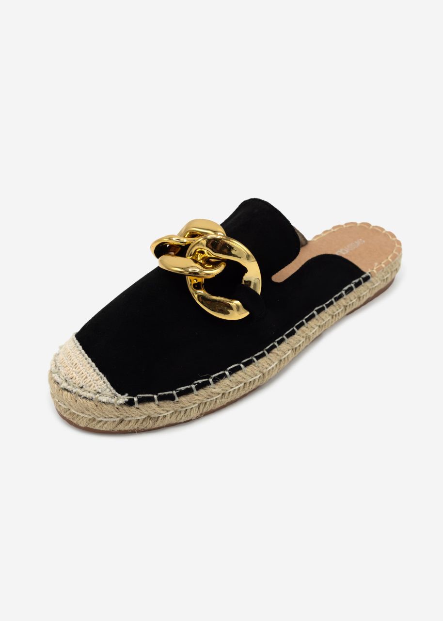 Espadrille Slider mit Kette - schwarz