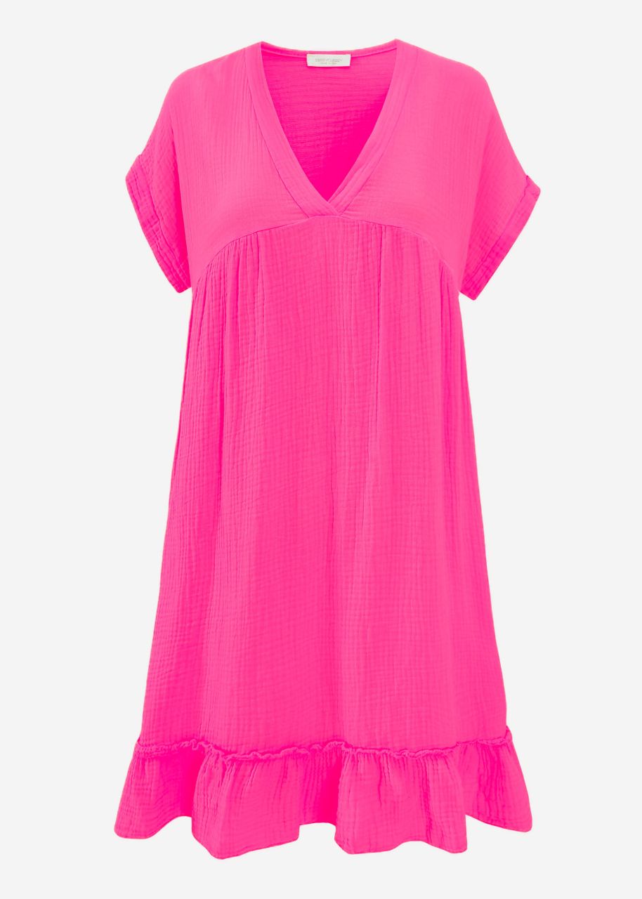 Musselin Kleid mit V-Ausschnitt - pink