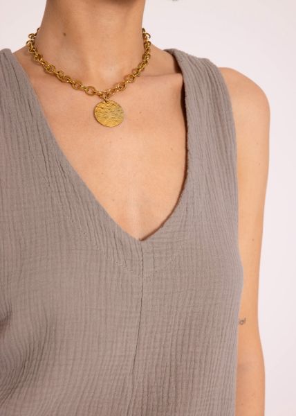 Musselin Top mit V-Ausschnitt, taupe