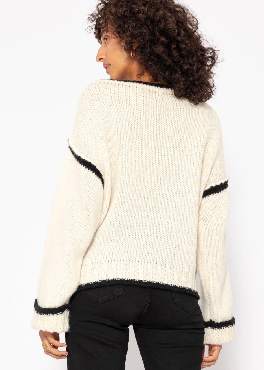 Pullover mit farbigen Blenden - offwhite-schwarz