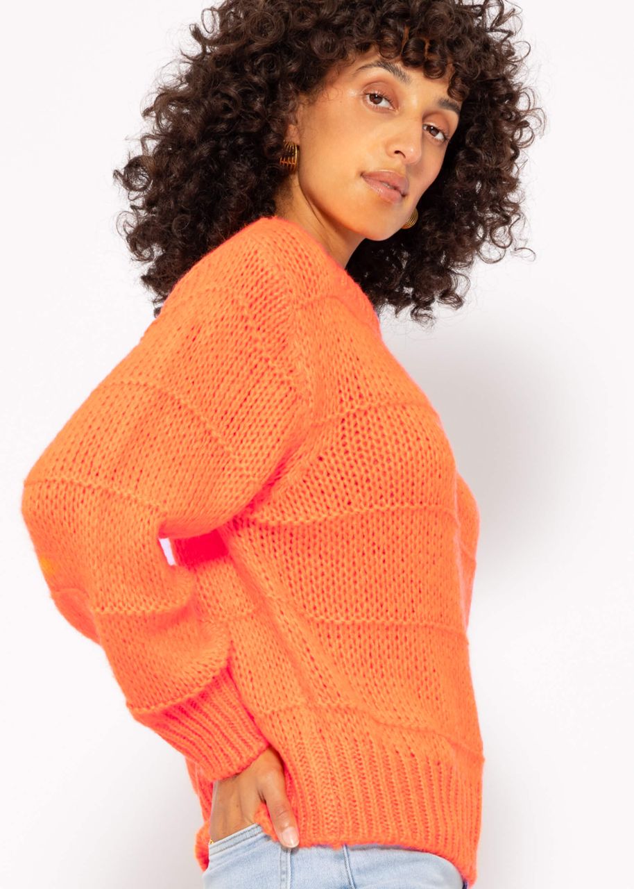 Oversize Pullover mit Strukturstreifen - mandarine