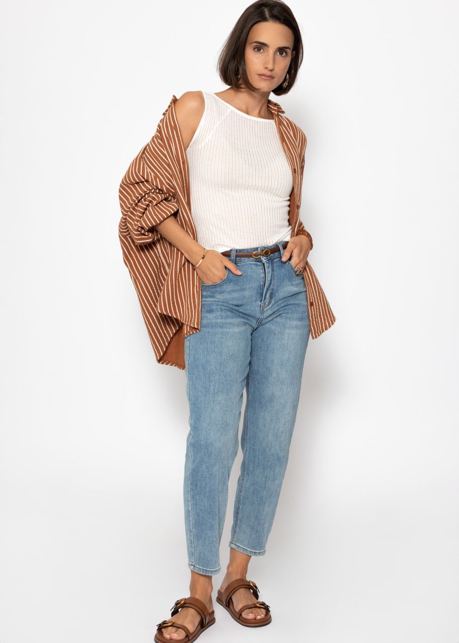 Leicht transparentes Top mit Rippstruktur - offwhite