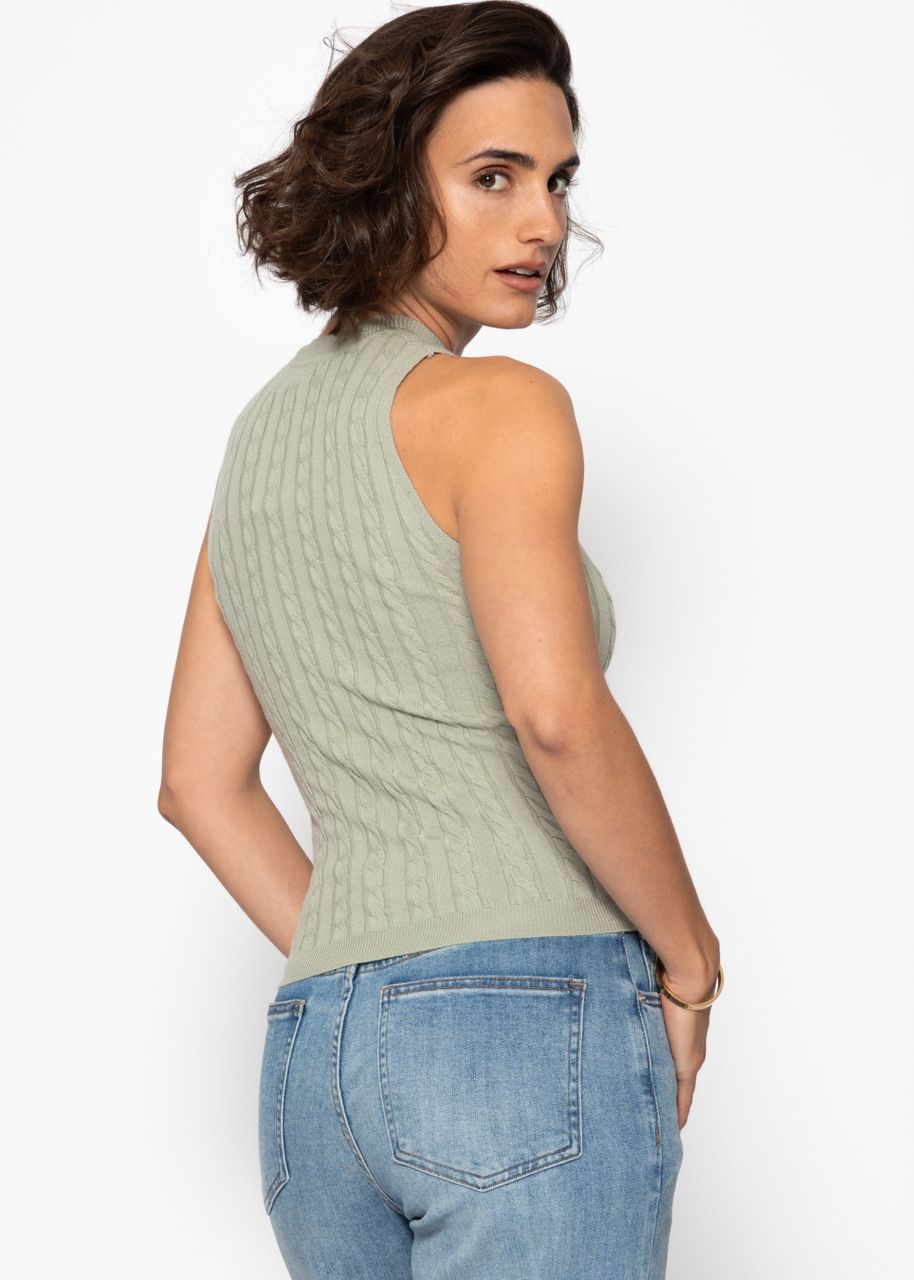 Stricktop mit Zopfmuster - salbeigrün
