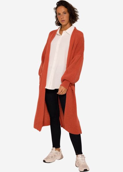 Maxi Cardigan mit Taschen - rostbraun
